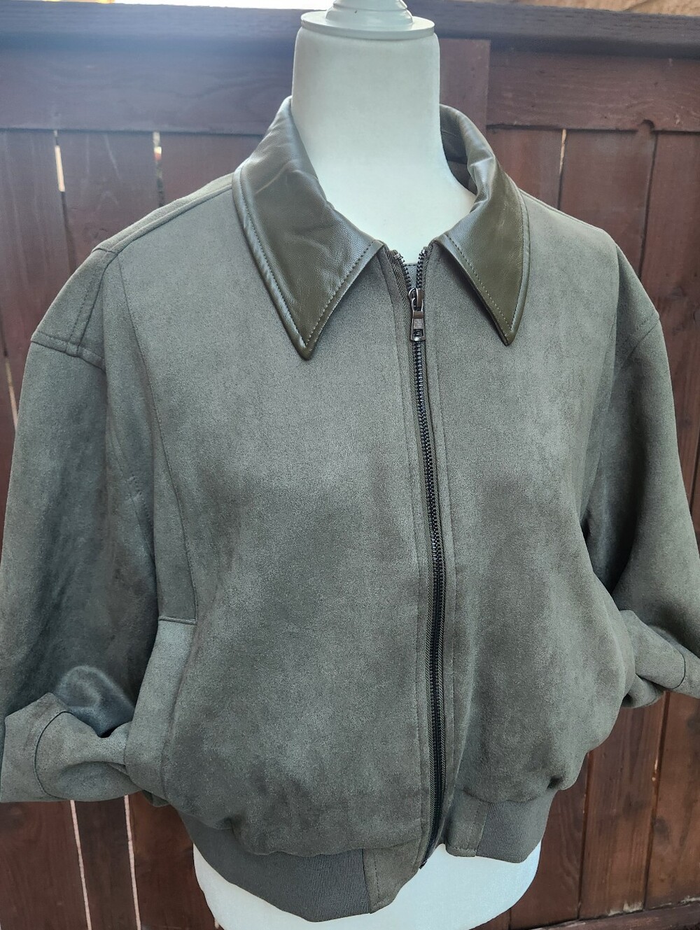 Forever 21 Olive Faux Suede Bomber Jacket with Faux Leather Collar